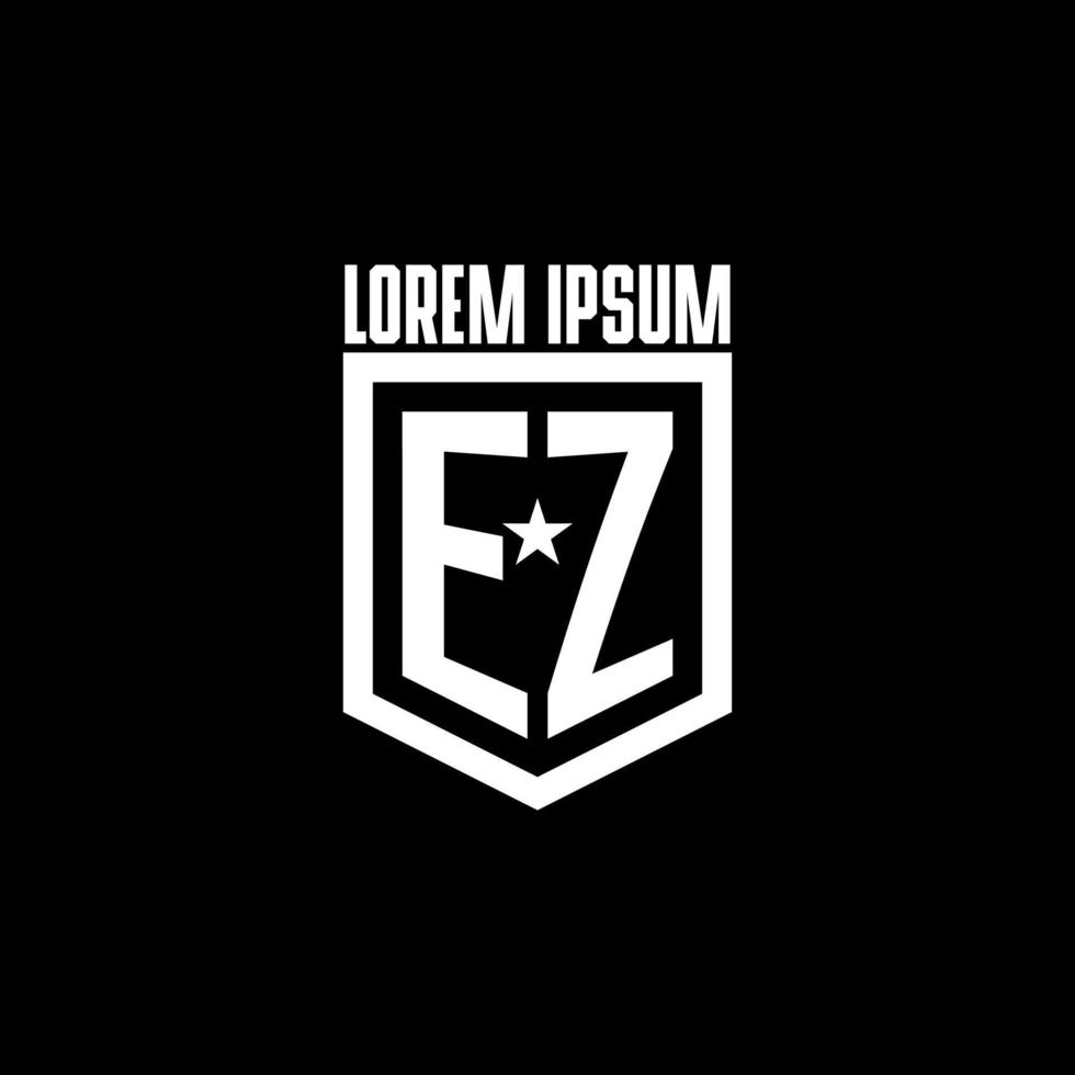 EZ initial gaming logo with shield and star style design vector