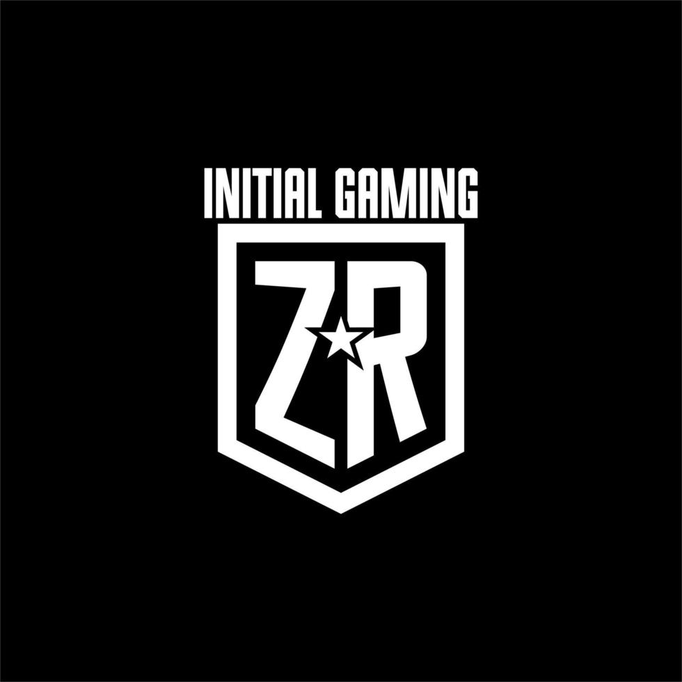ZR initial gaming logo with shield and star style design vector