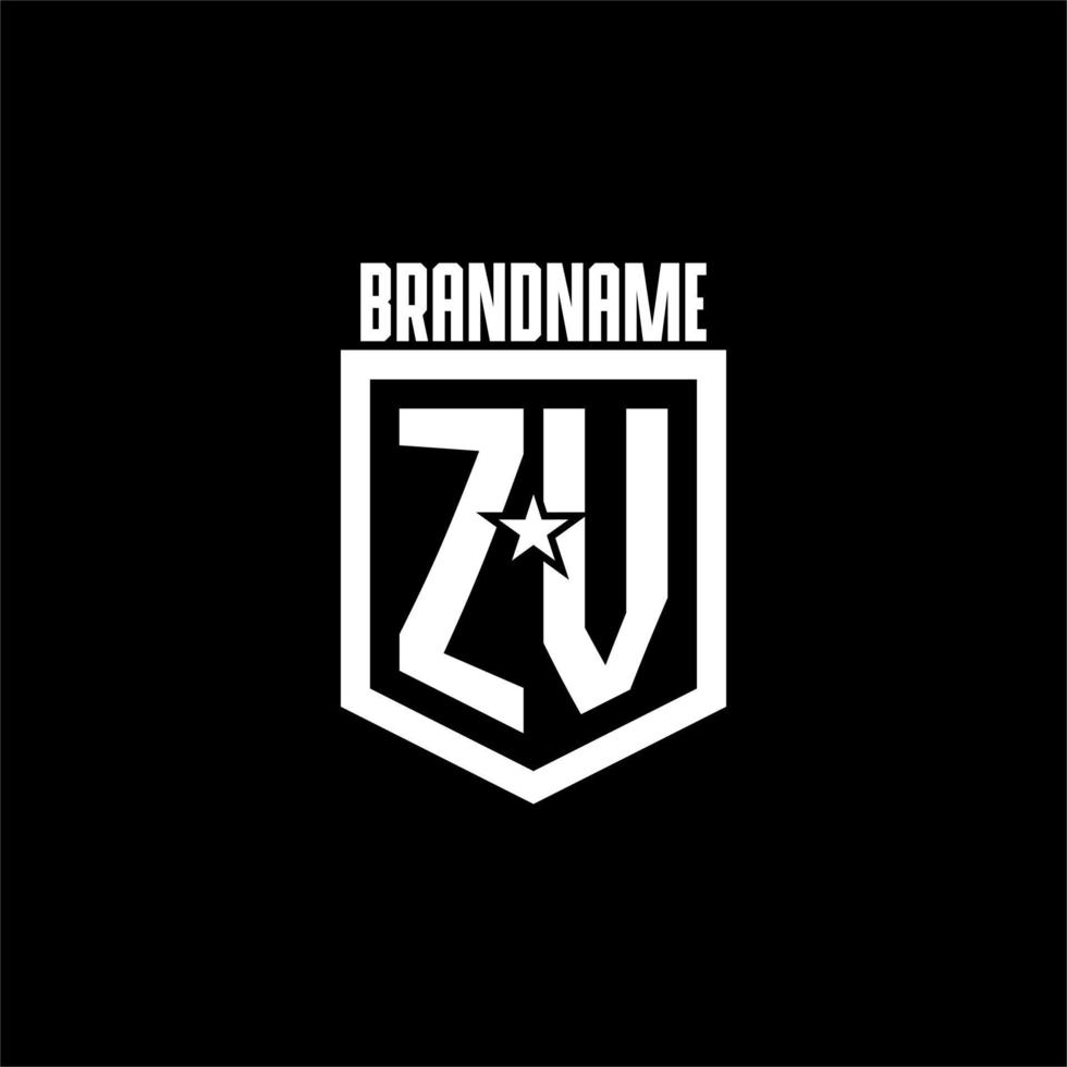 ZV initial gaming logo with shield and star style design vector