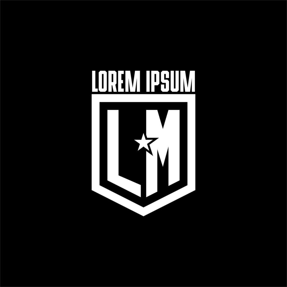 logotipo de juego inicial de lm con diseño de escudo y estrella vector