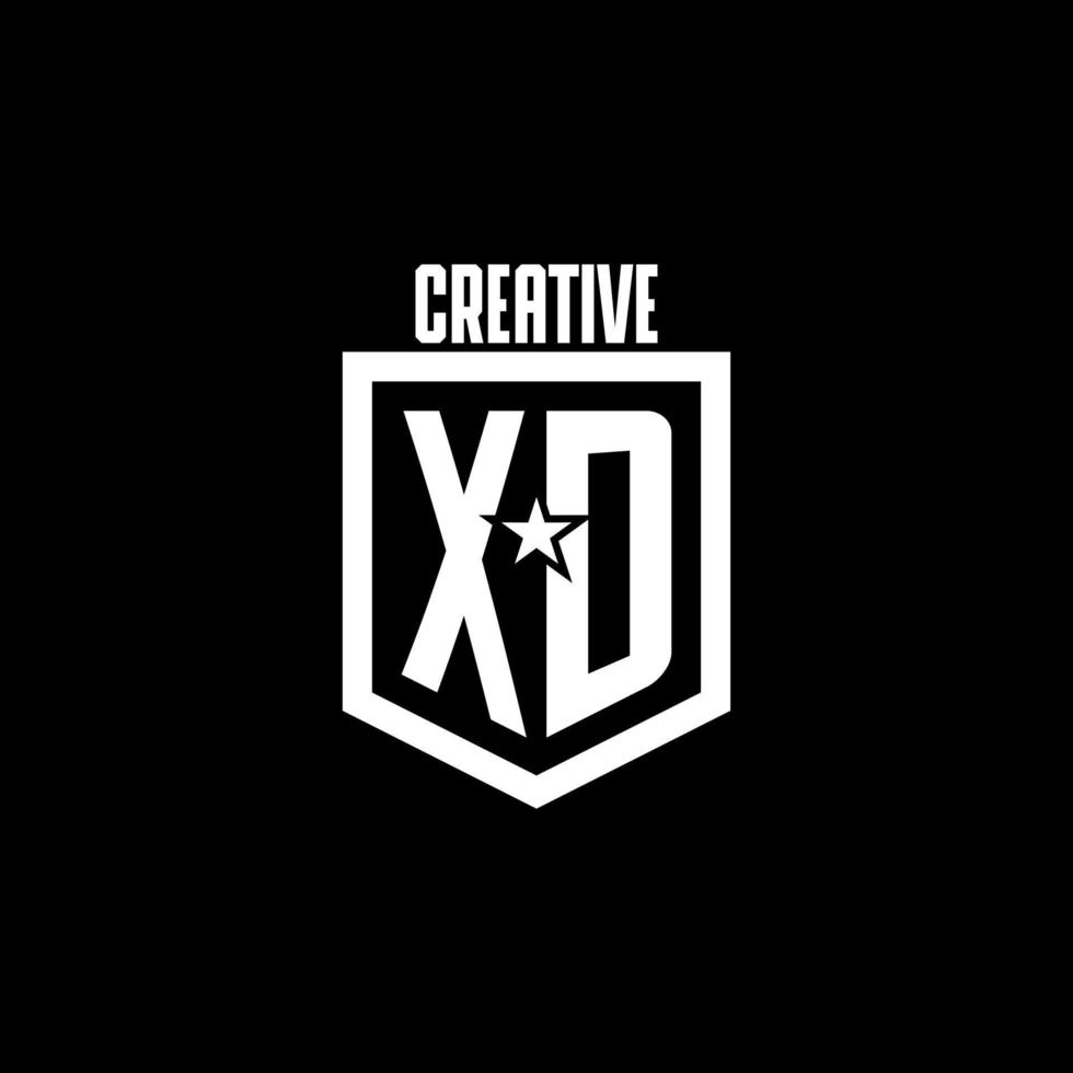 XD initial gaming logo with shield and star style design vector