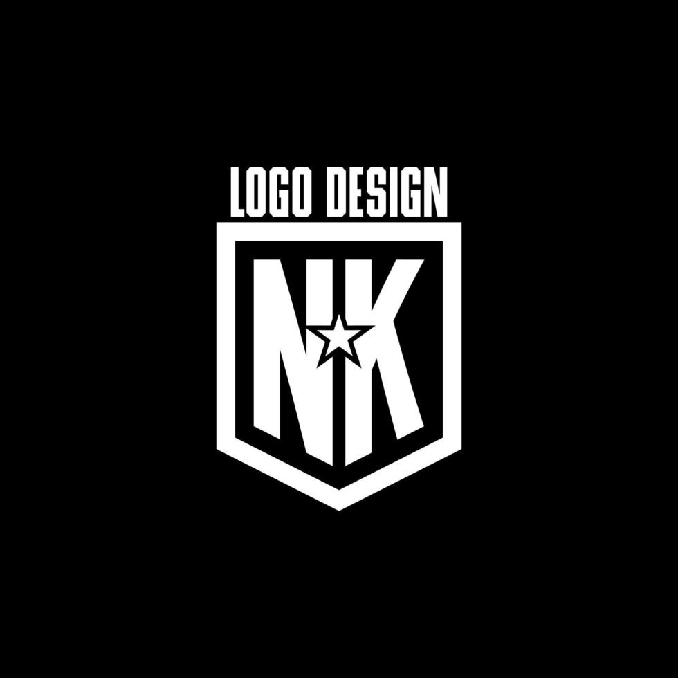 NK initial gaming logo with shield and star style design vector