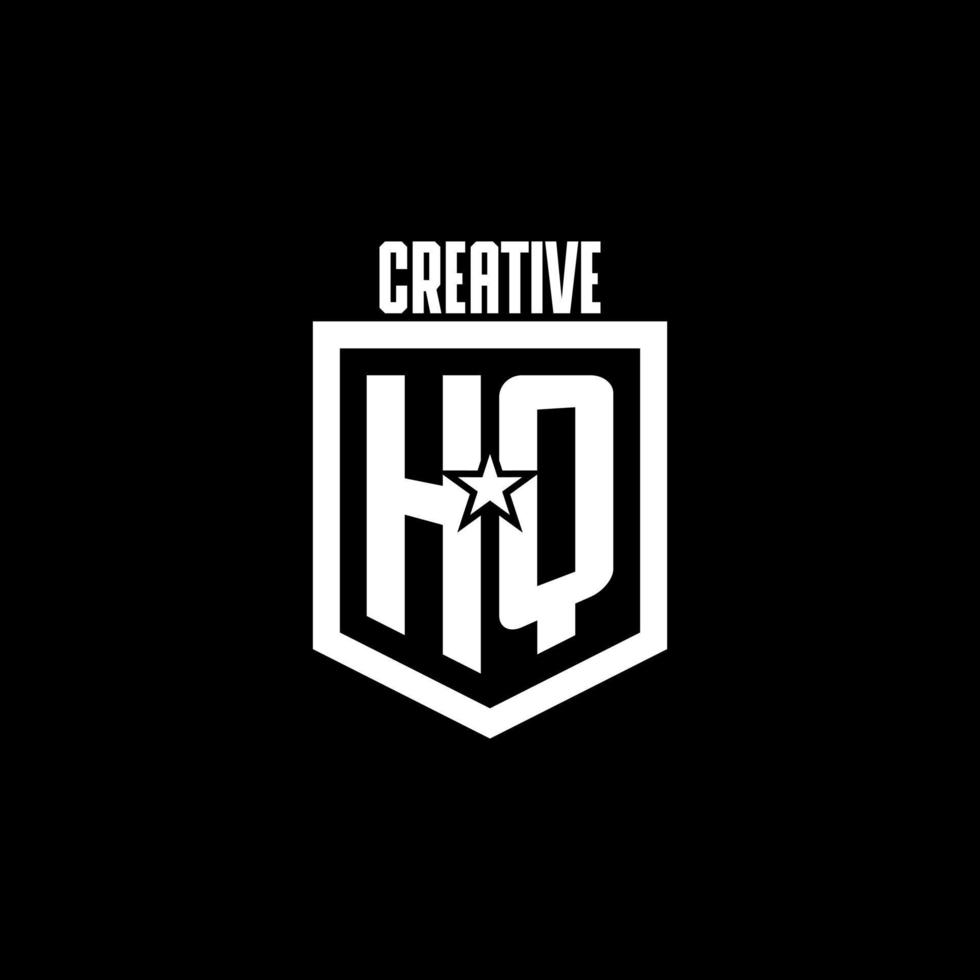 HQ initial gaming logo with shield and star style design vector