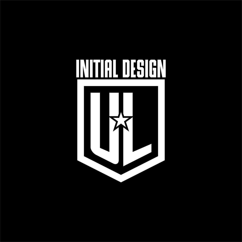 UL initial gaming logo with shield and star style design vector