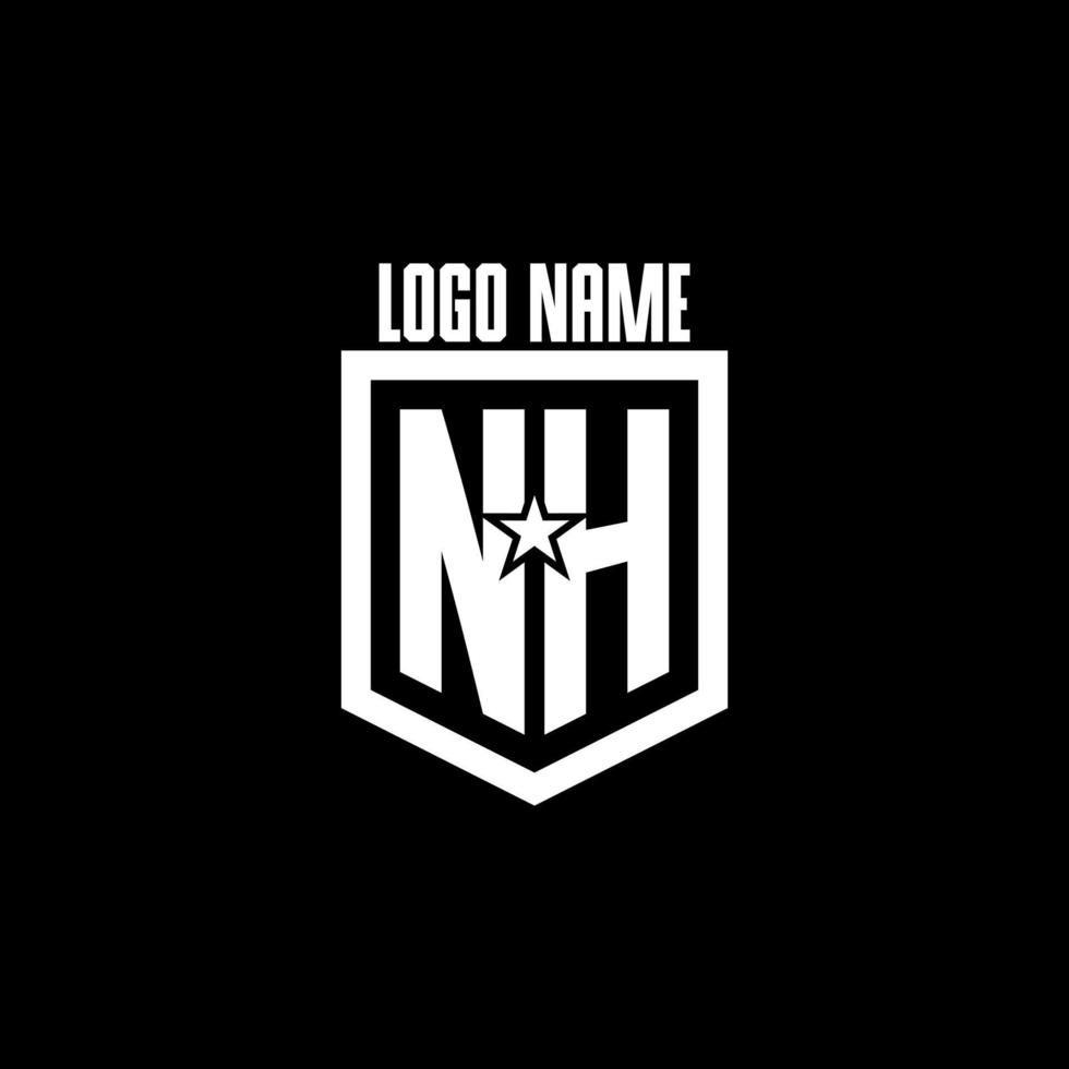 NH initial gaming logo with shield and star style design vector