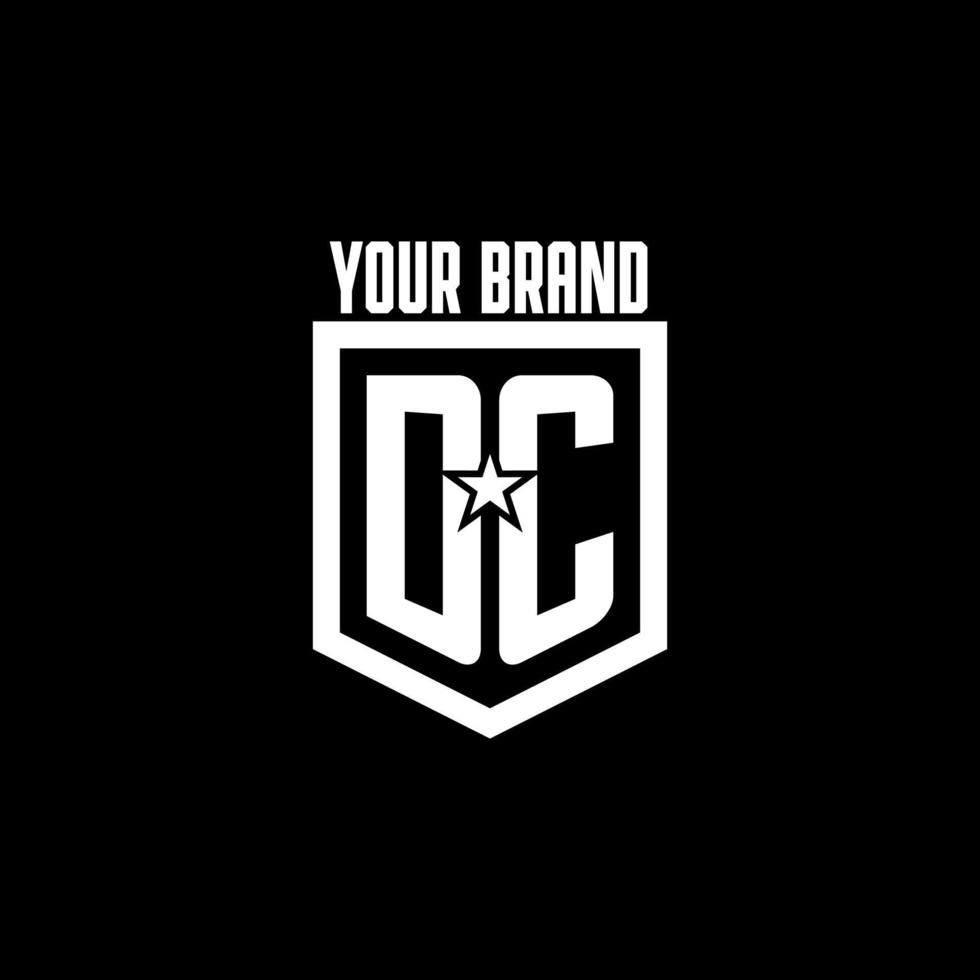 DC initial gaming logo with shield and star style design vector