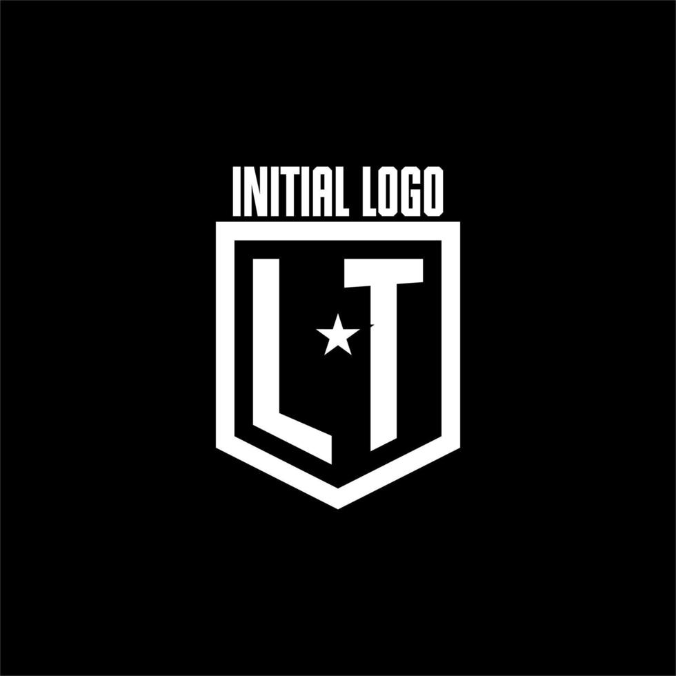 LT initial gaming logo with shield and star style design vector