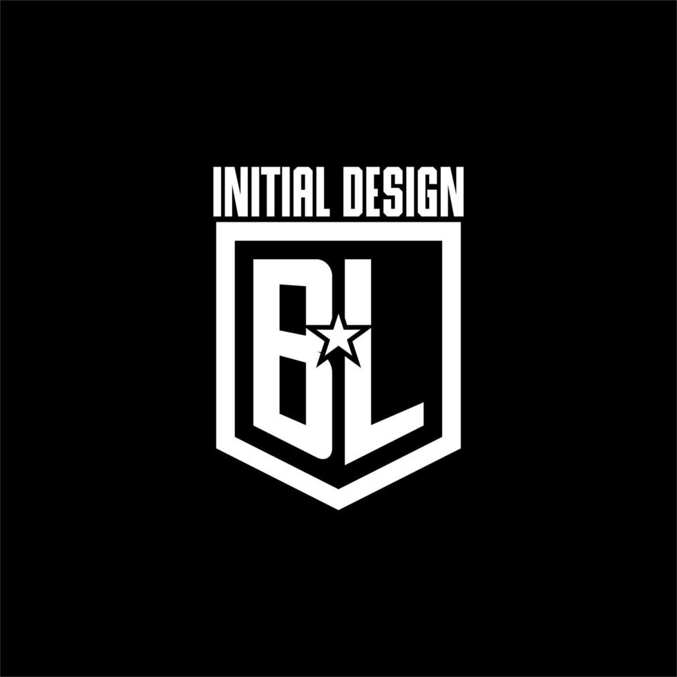 BL initial gaming logo with shield and star style design vector