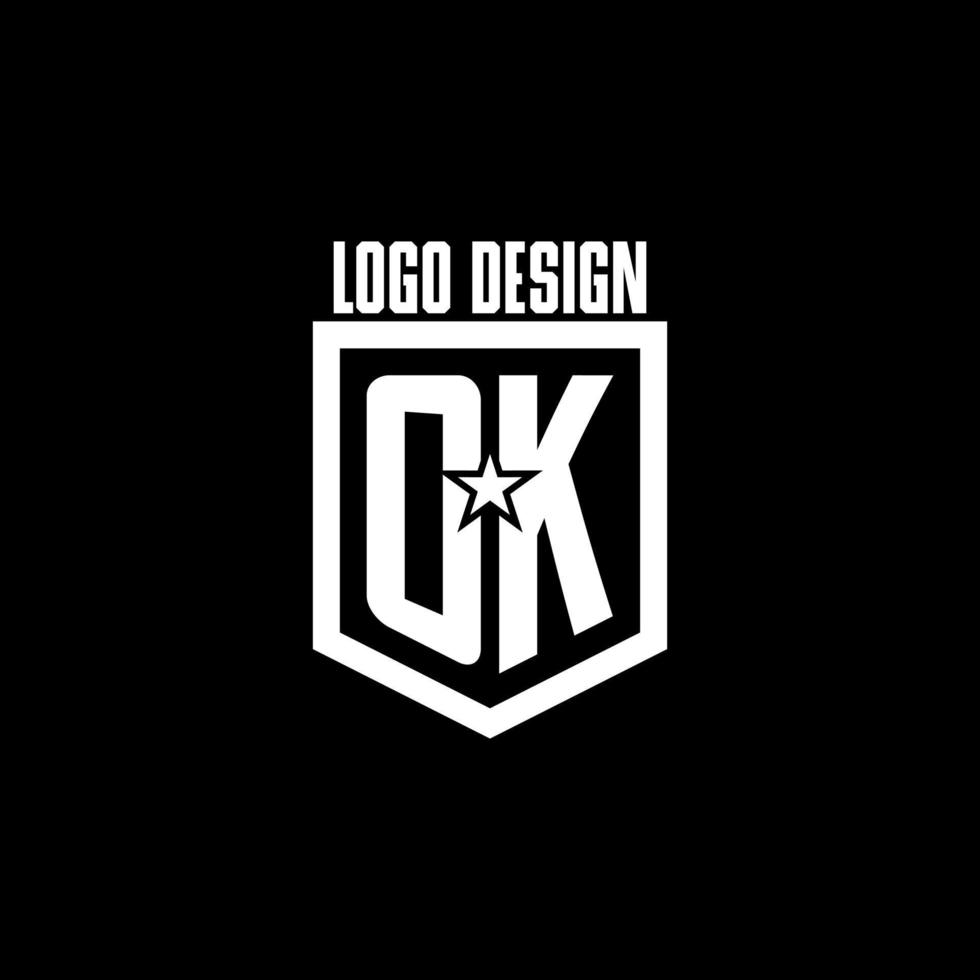 logotipo de juego inicial ok con diseño de escudo y estilo estrella vector
