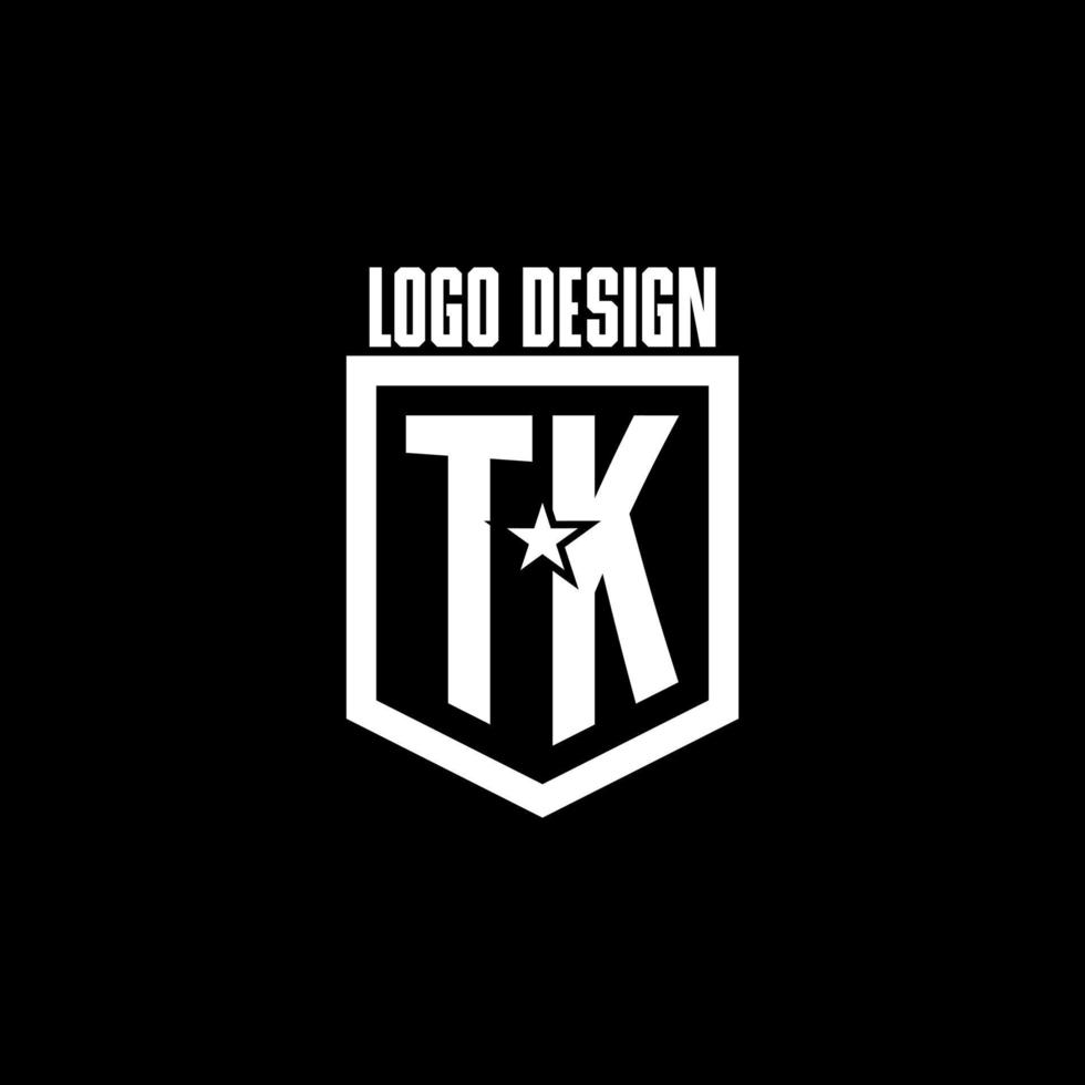 TK initial gaming logo with shield and star style design vector