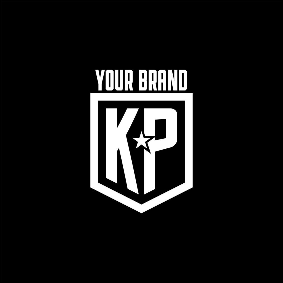 KP initial gaming logo with shield and star style design vector