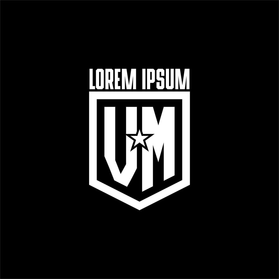 VM initial gaming logo with shield and star style design vector