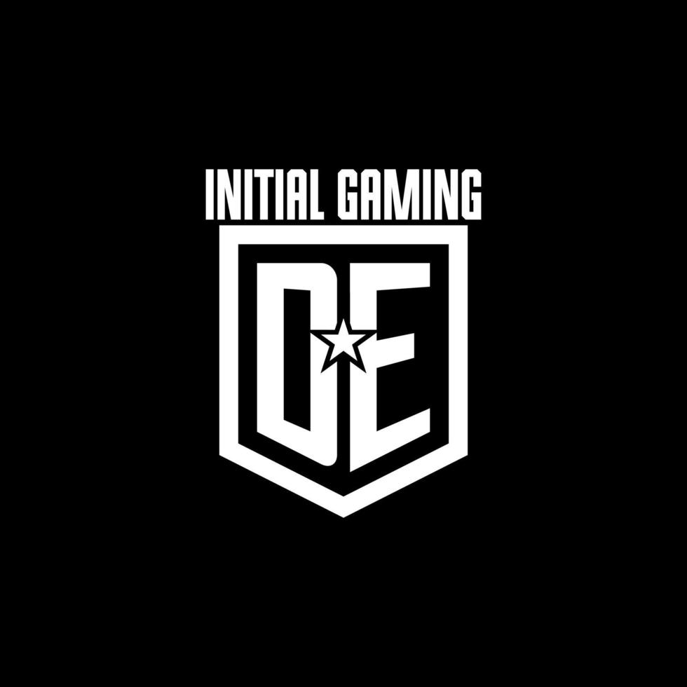 DE initial gaming logo with shield and star style design vector