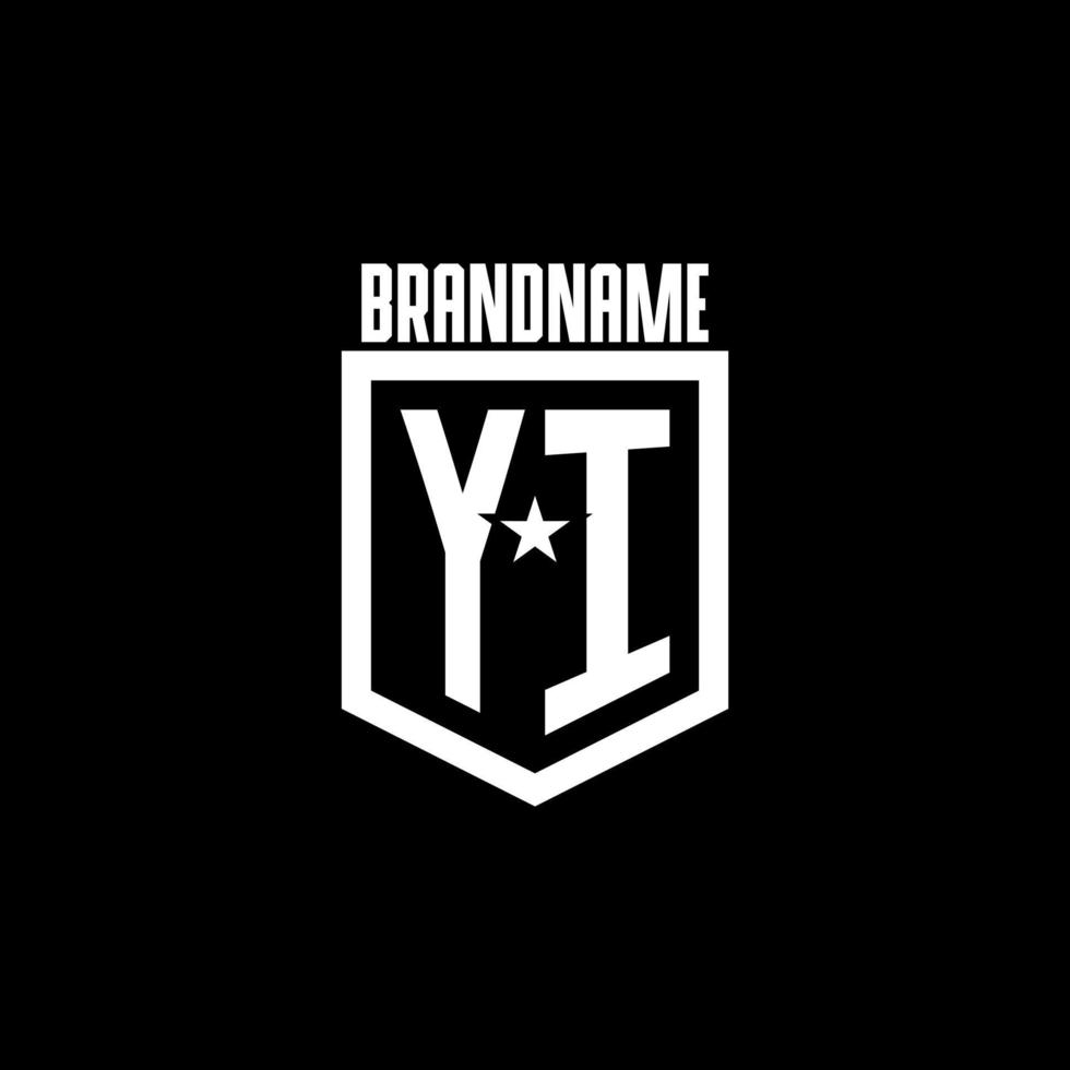 YI initial gaming logo with shield and star style design vector