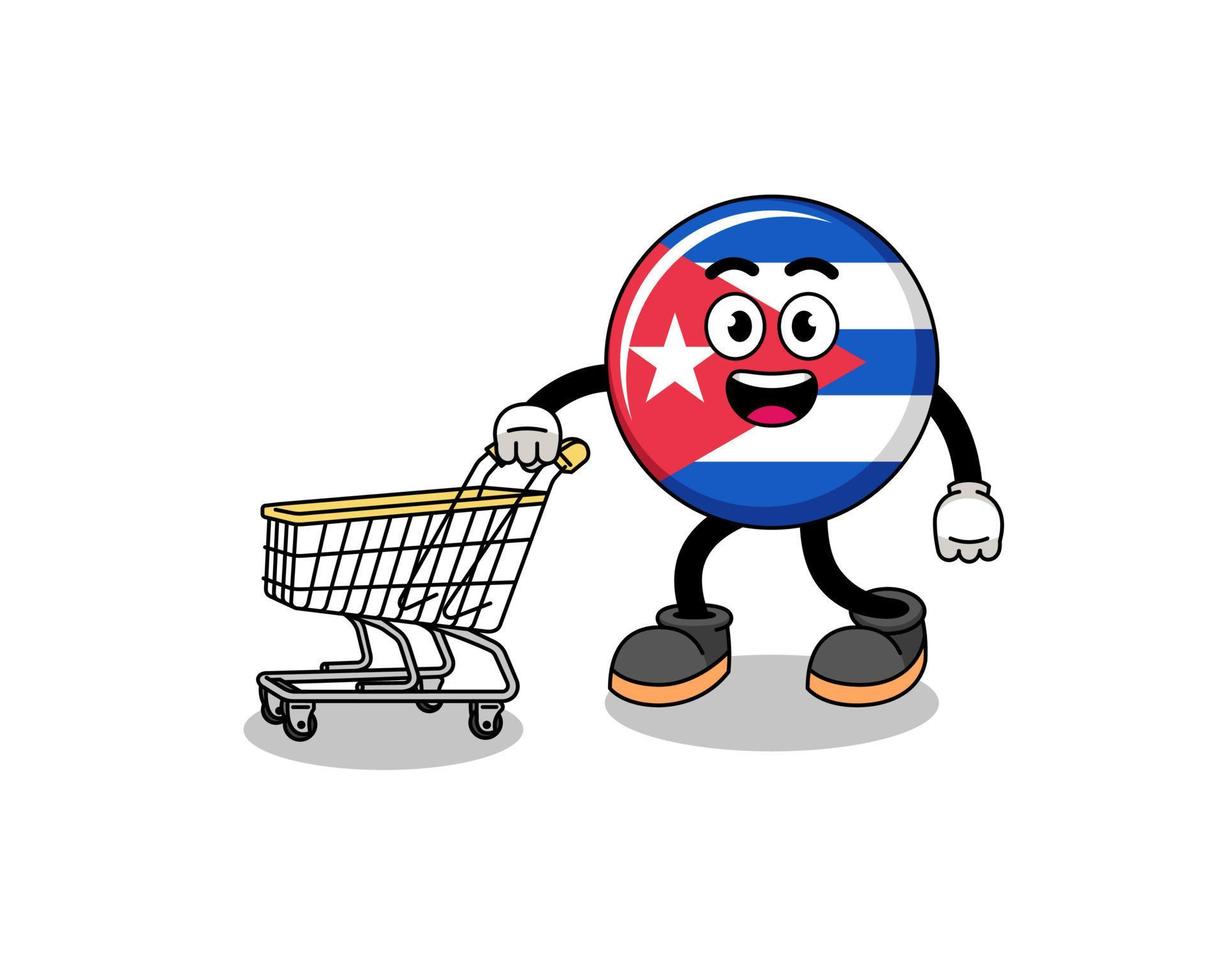 Cartoon of cuba flag holding a shopping trolley vector