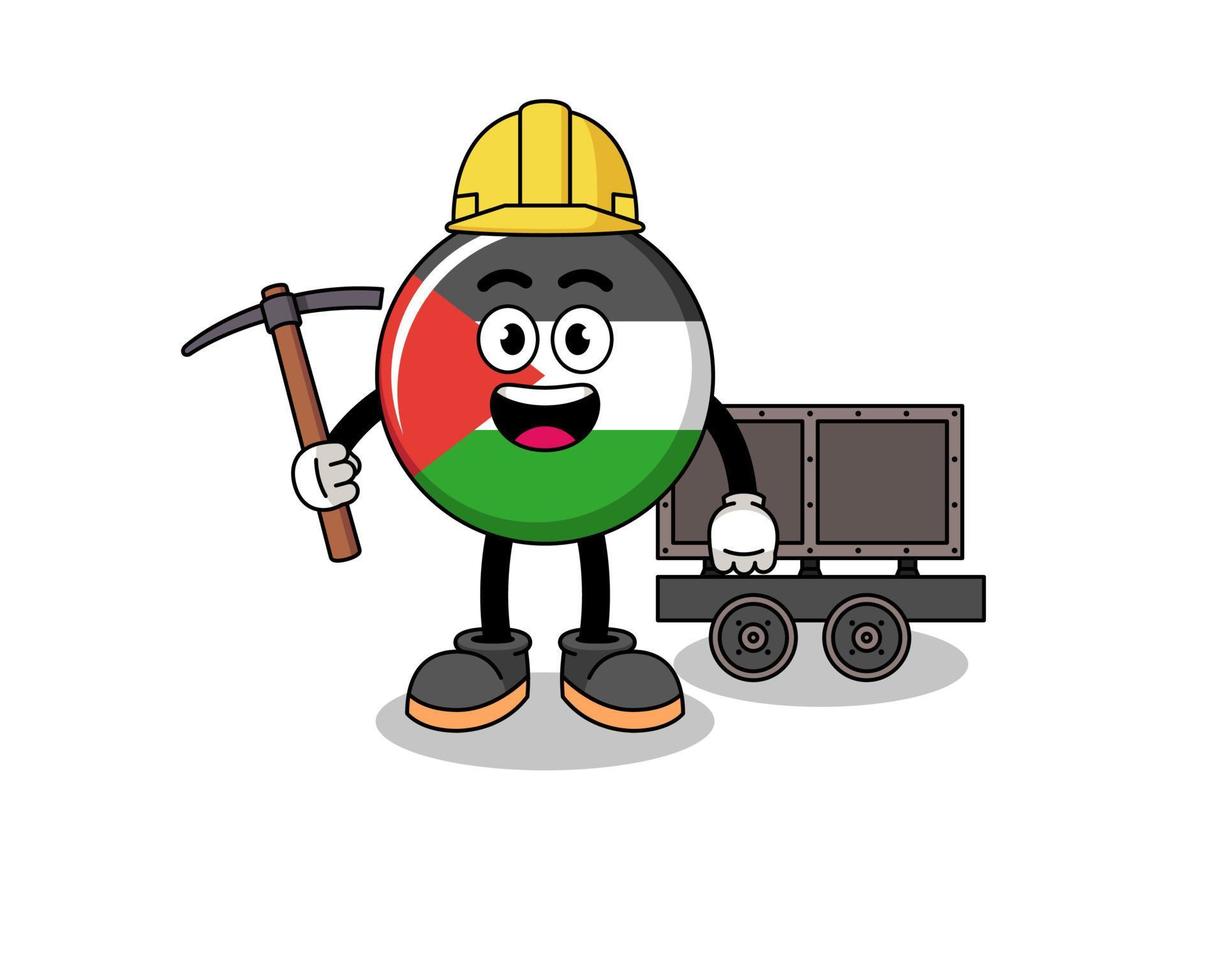 Mascot Illustration of palestine flag miner vector