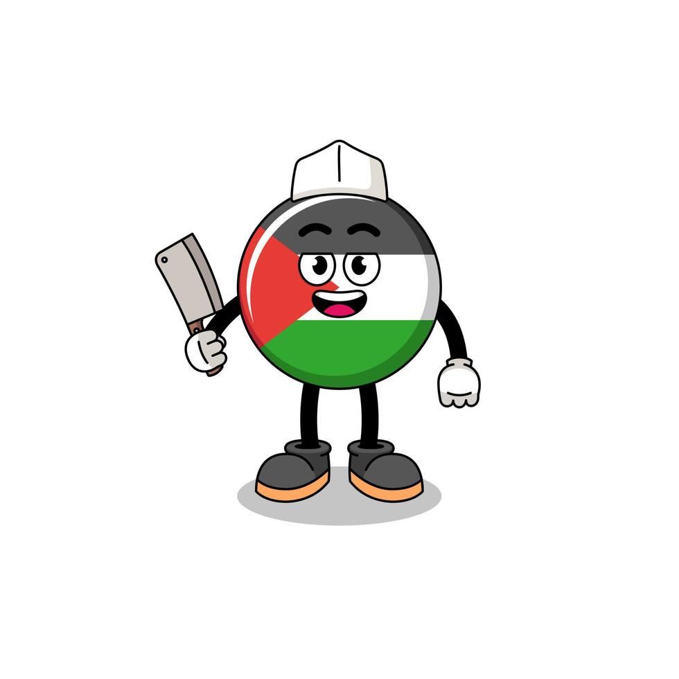 mascota de la bandera palestina como carnicero vector