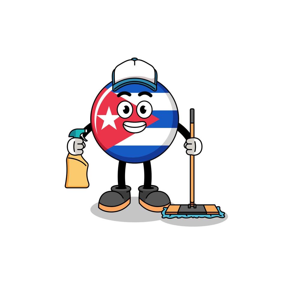 mascota de carácter de la bandera de cuba como servicios de limpieza vector