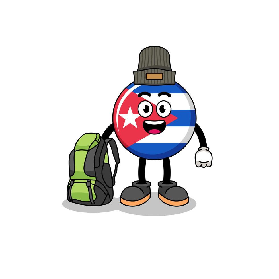 Illustration of cuba flag mascot as a hiker vector