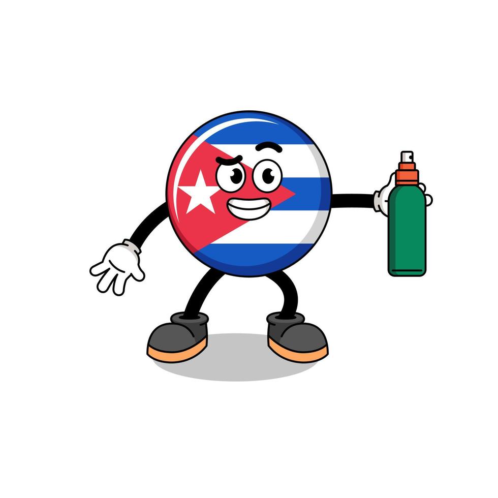 cuba flag illustration cartoon holding mosquito repellent vector