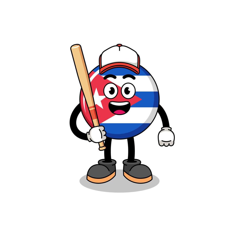 caricatura de la mascota de la bandera de cuba como jugador de béisbol vector