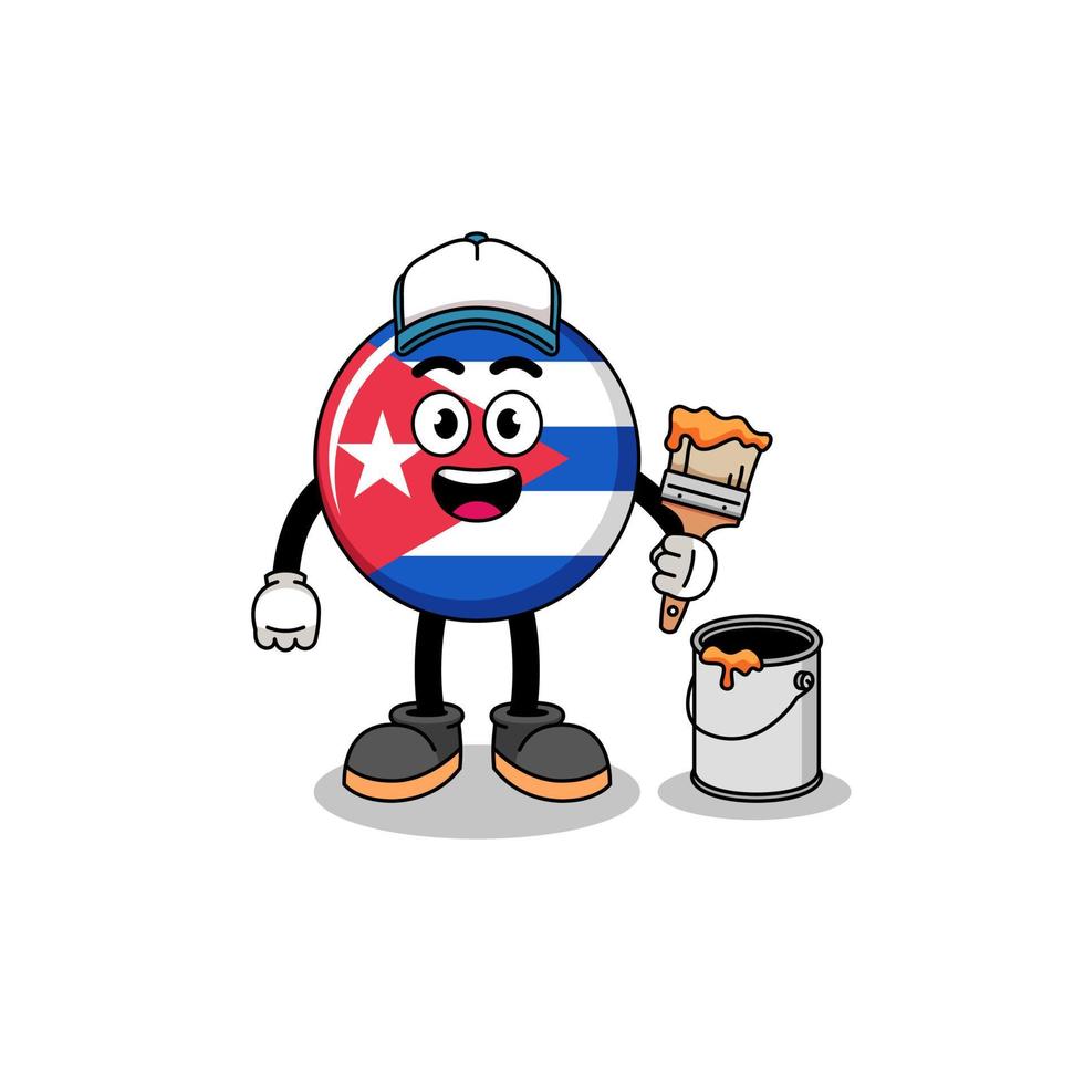 mascota del personaje de la bandera de cuba como pintor vector