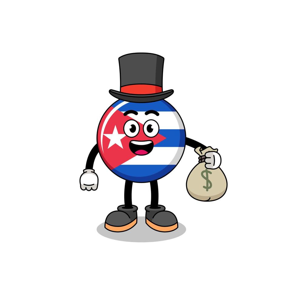 cuba flag mascot illustration rich man holding a money sack vector