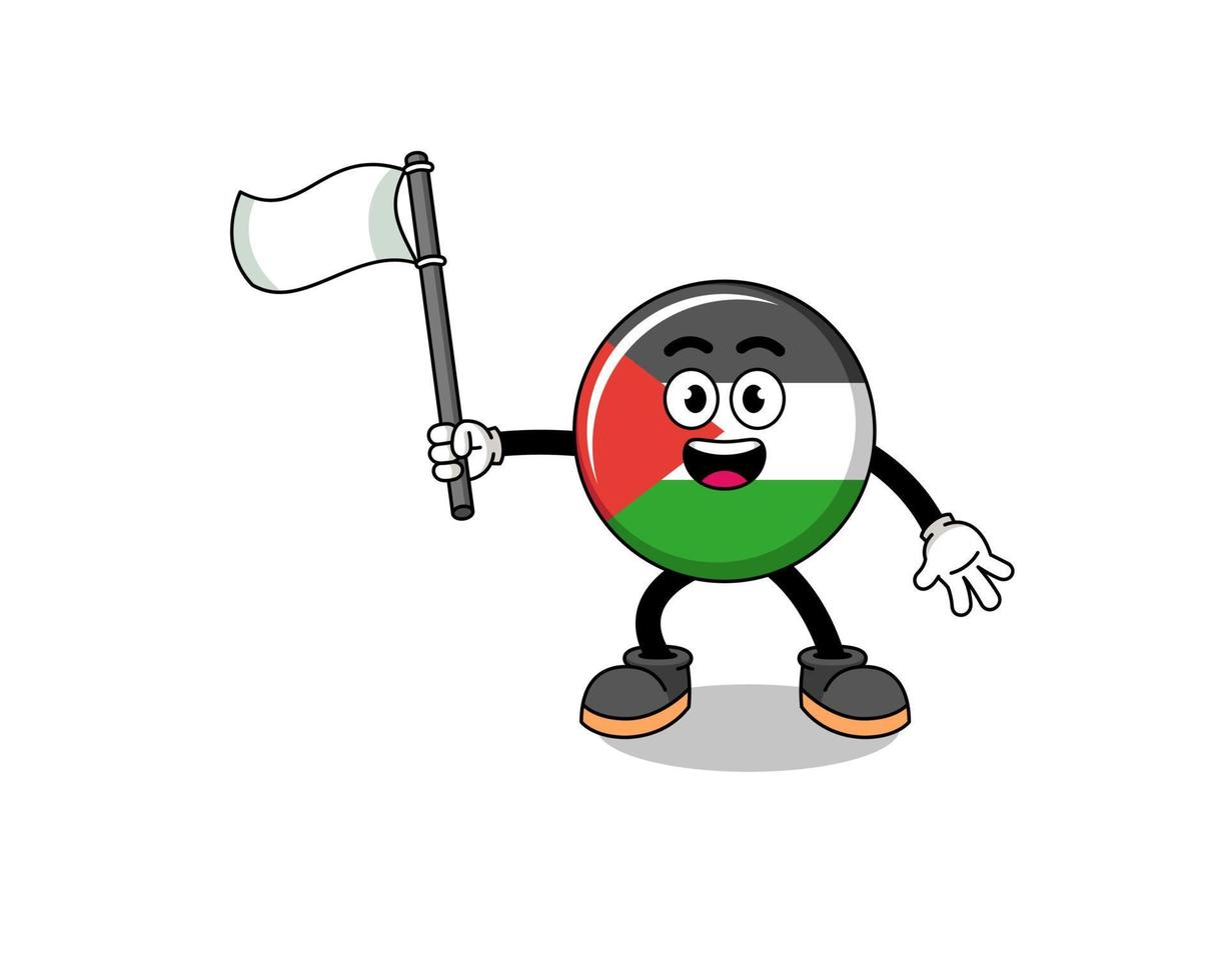 caricatura, ilustración, de, bandera palestina, tenencia, un, bandera blanca vector