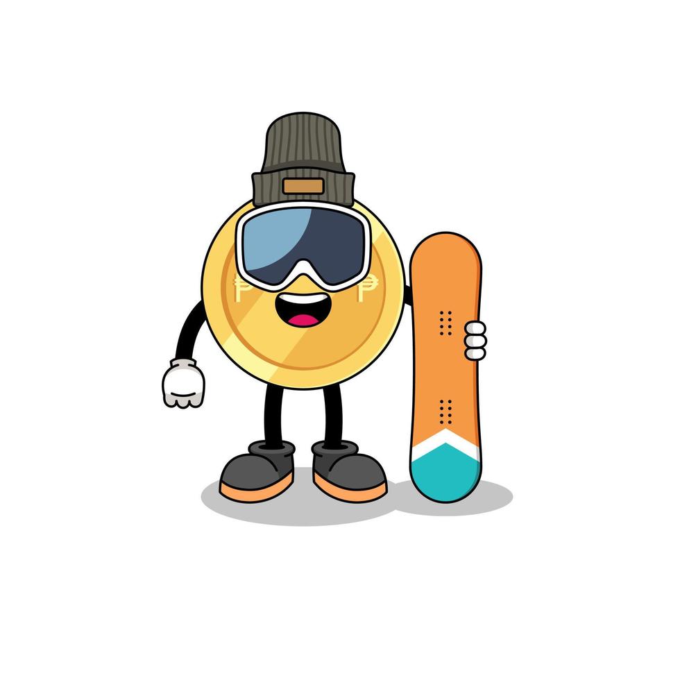 Mascot cartoon of philippine peso snowboard player vector