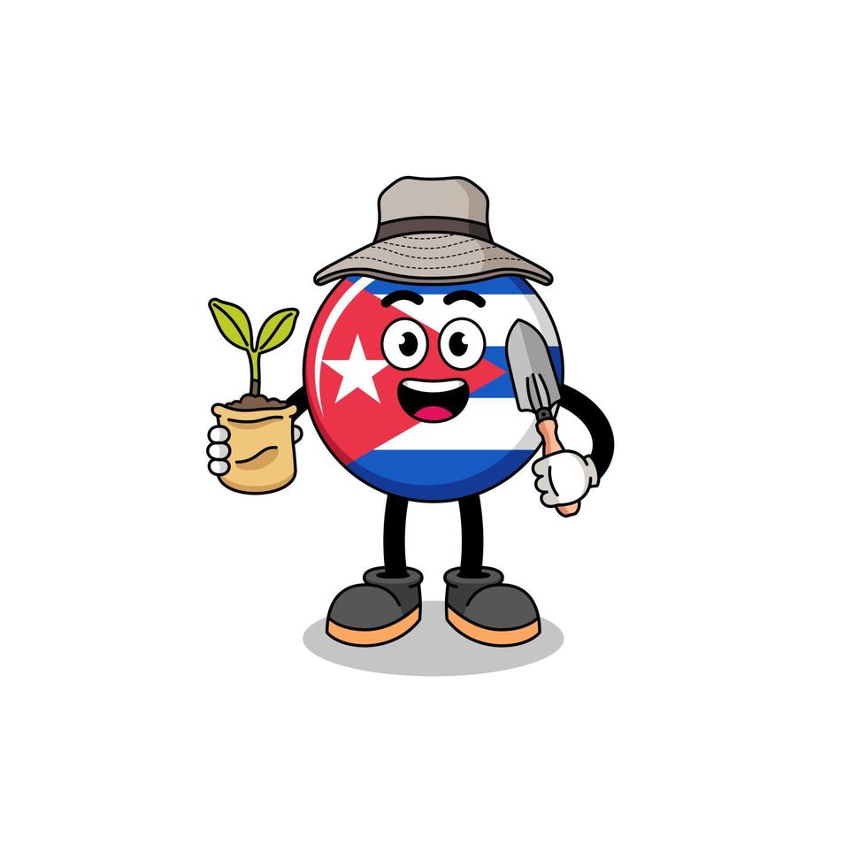 Illustration of cuba flag cartoon holding a plant seed vector