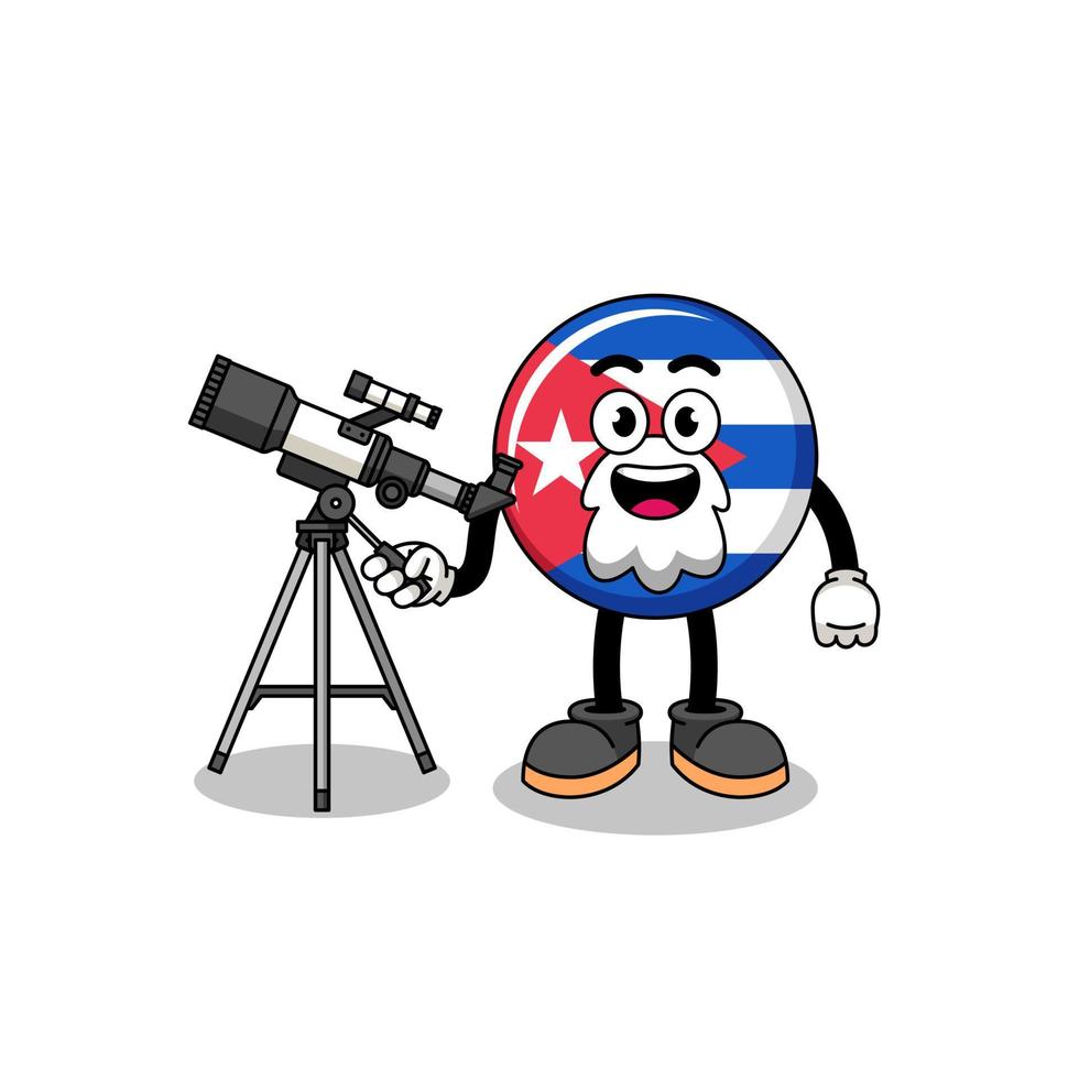 ilustración de la mascota de la bandera de cuba como astrónomo vector