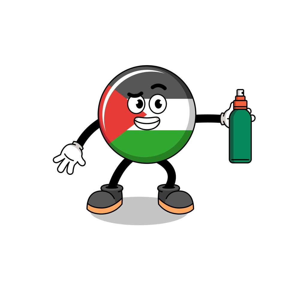 dibujos animados de ilustración de bandera de palestina con repelente de mosquitos vector