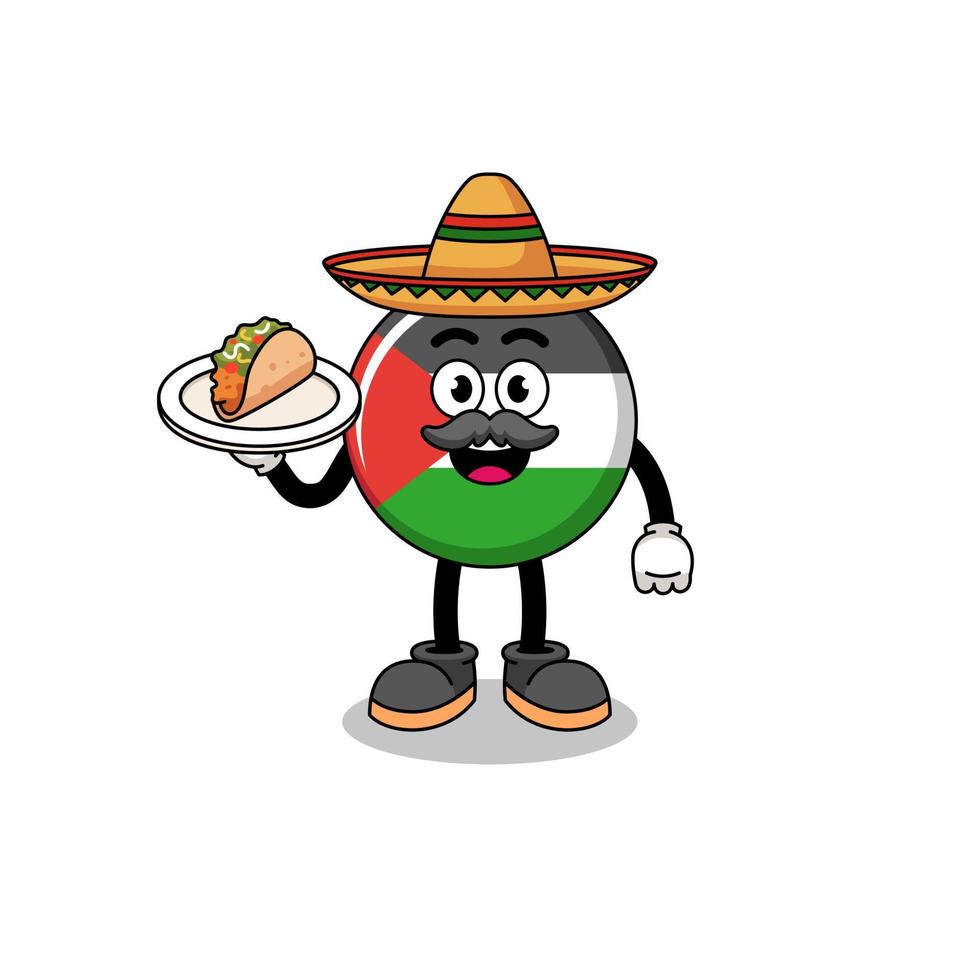 caricatura de personaje de bandera palestina como chef mexicano vector