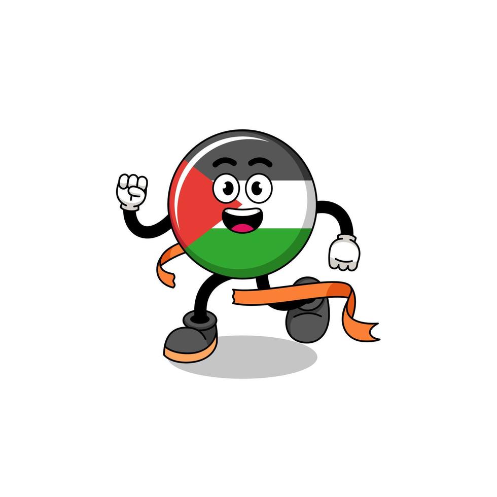 Mascot cartoon of palestine flag running on finish line vector