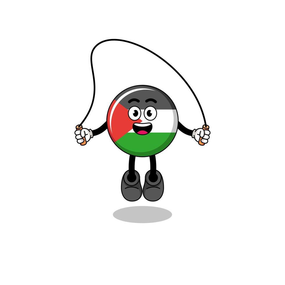 palestine flag mascot cartoon is playing skipping rope vector