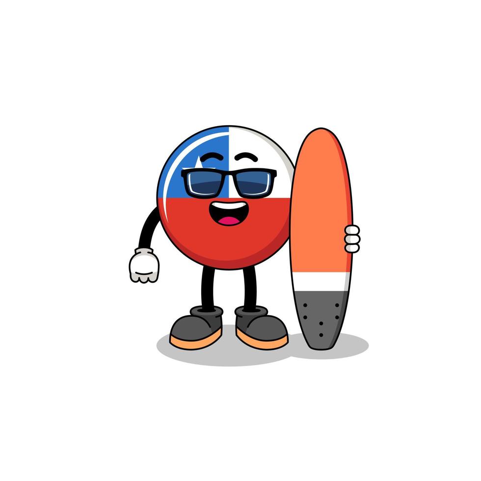 Mascot cartoon of chile flag snowboard player vector