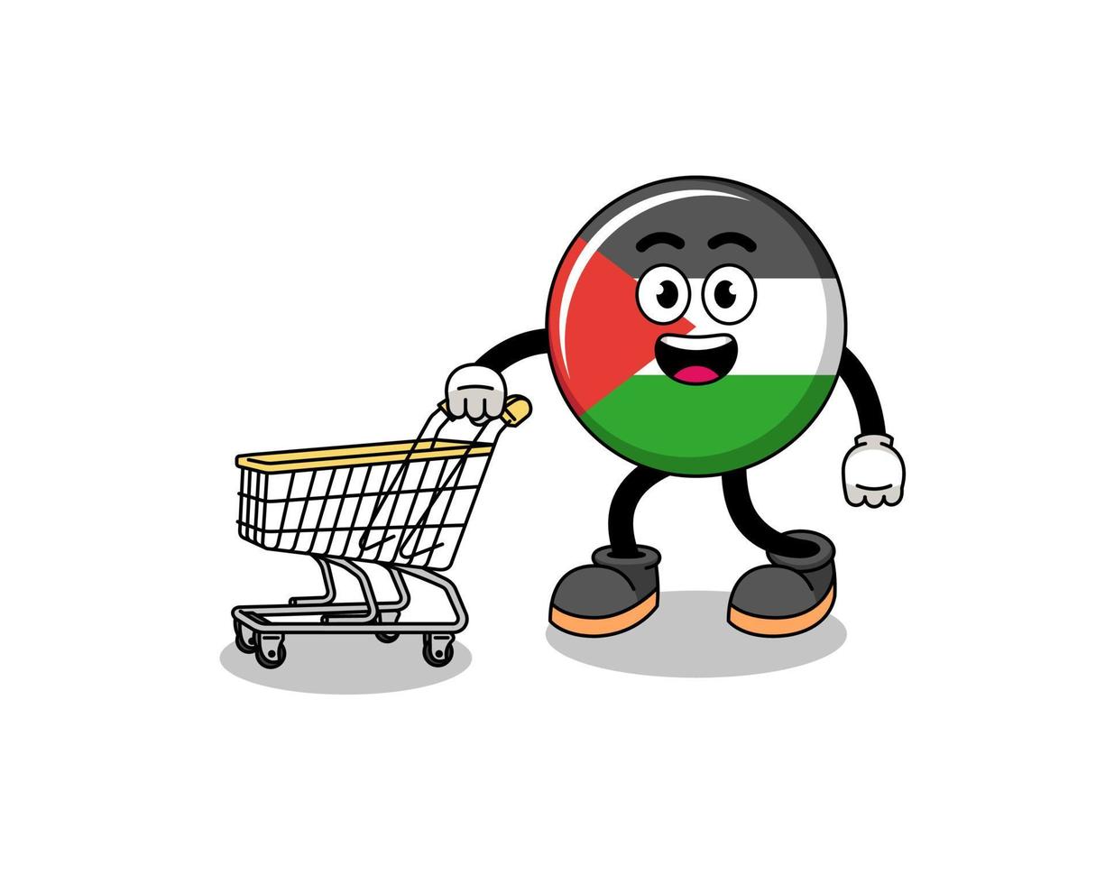 caricatura de bandera palestina sosteniendo un carrito de compras vector