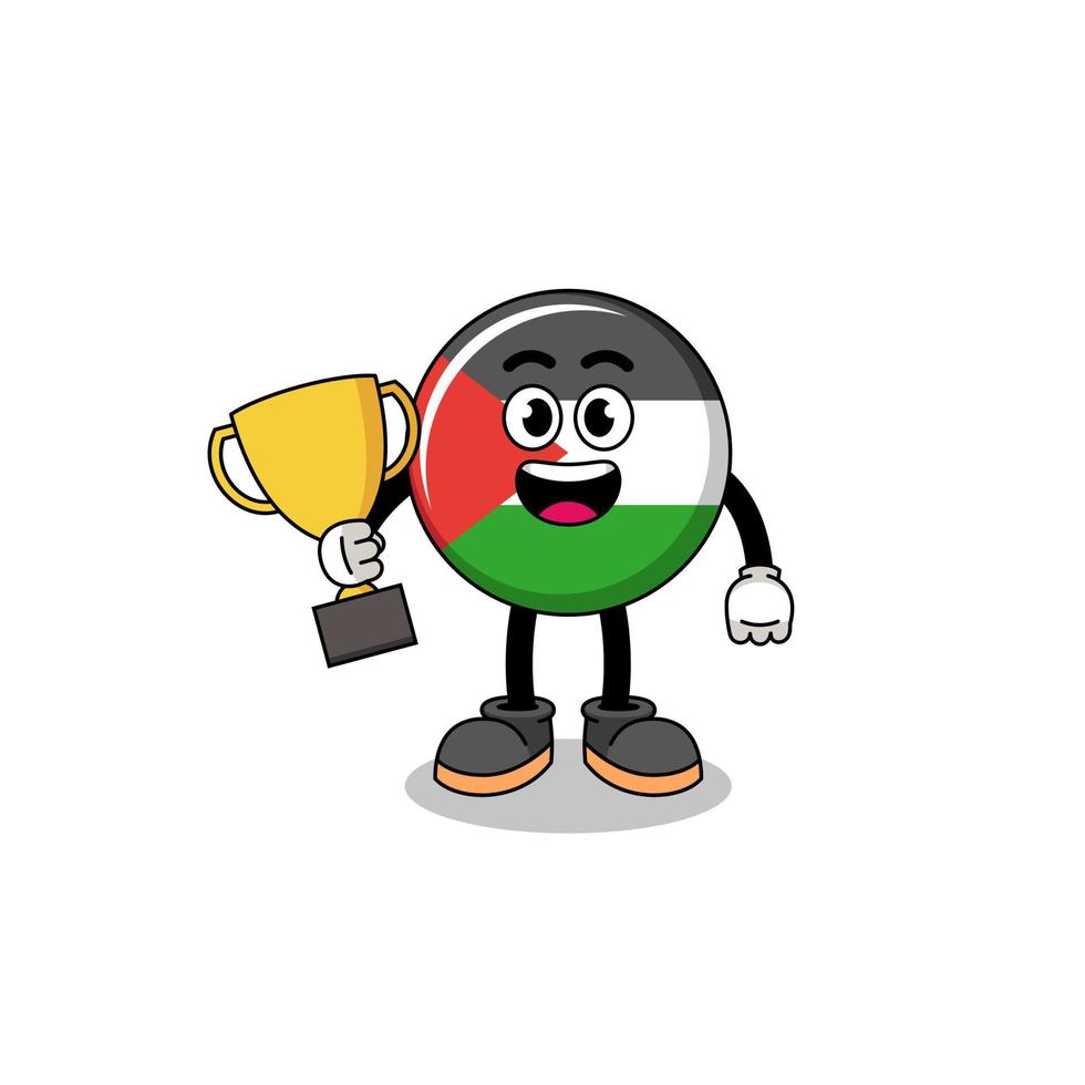 caricatura, mascota, de, bandera palestina, tenencia, un, trofeo vector