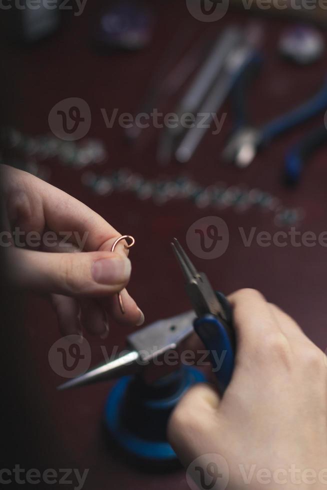 Close up jewelry manufacture process concept photo