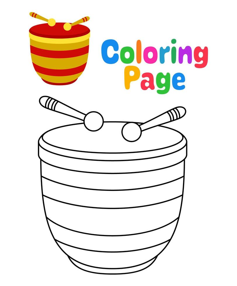 página para colorear con tambor chino para niños vector
