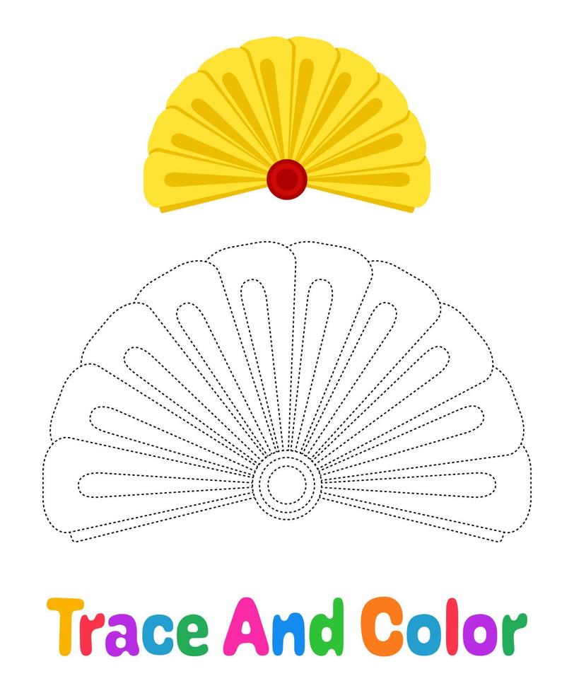 Folding Fan tracing worksheet for kids vector