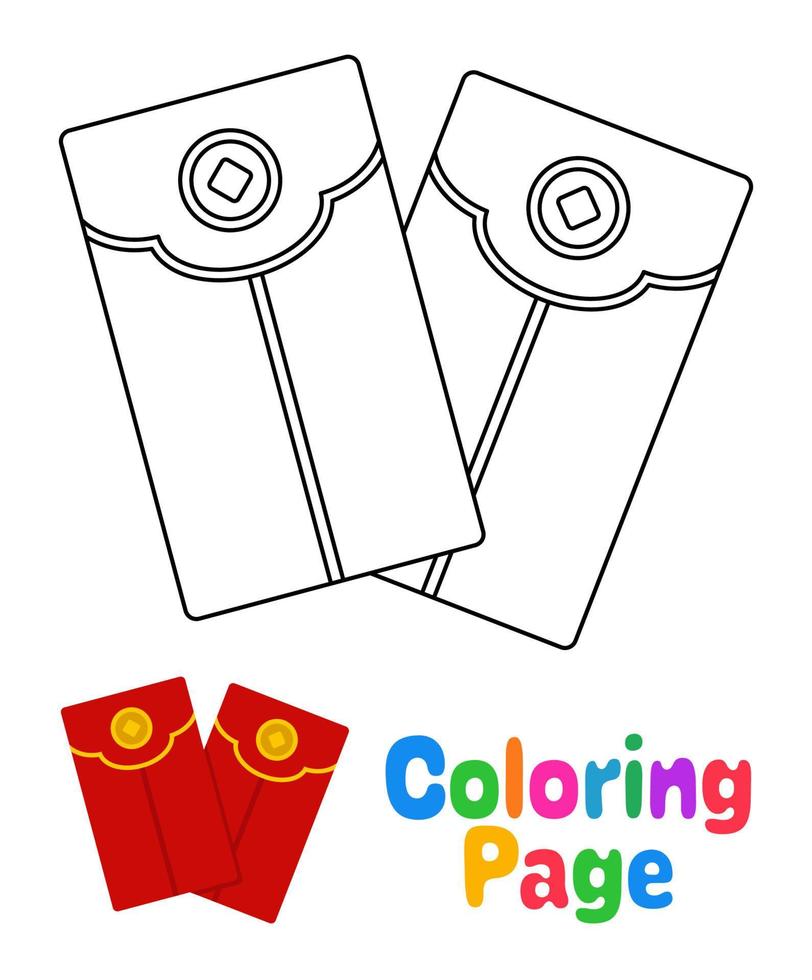 Coloring page with Red Envelope for kids vector
