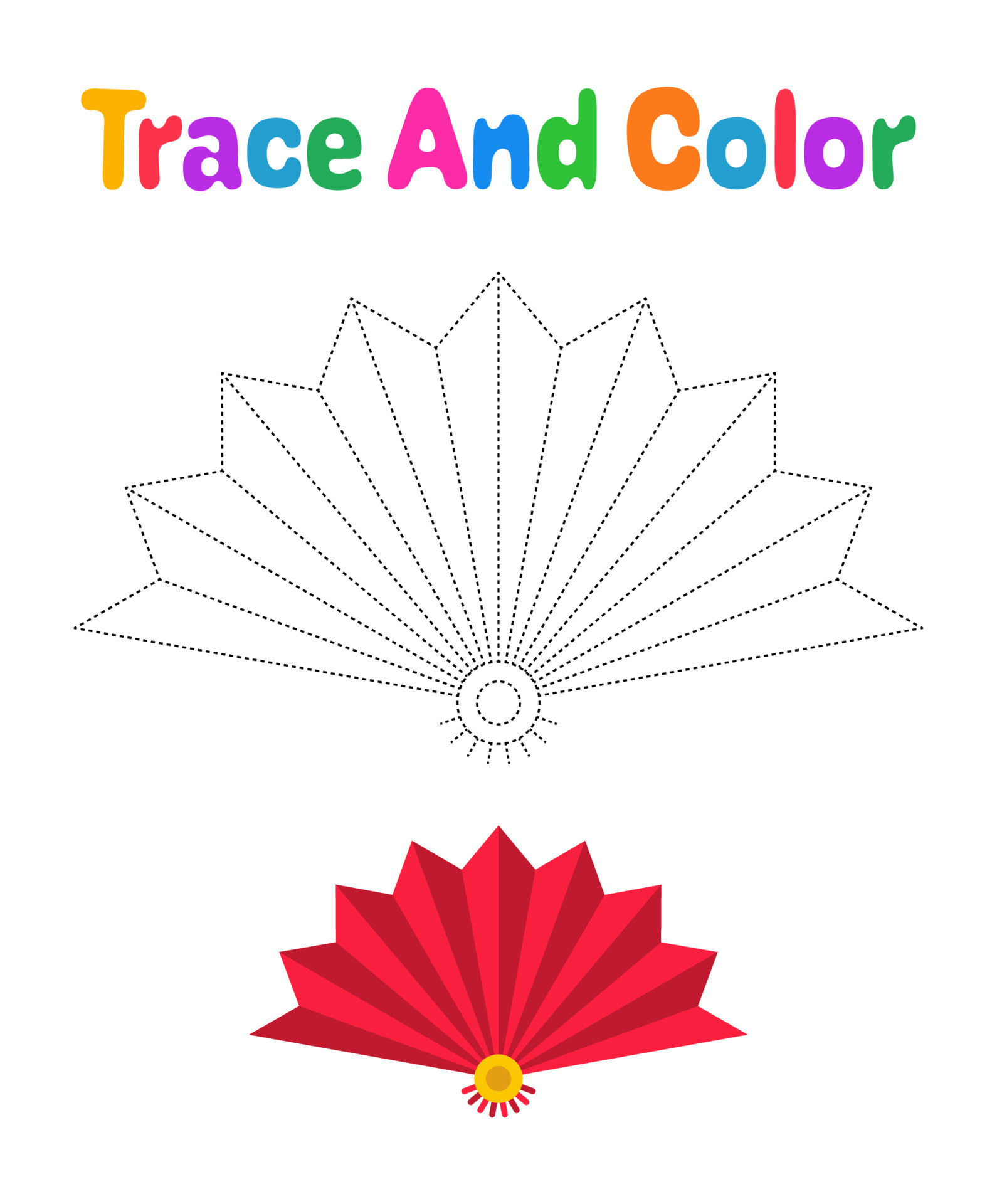 Folding Fan tracing worksheet for kids 15904081 Vector Art at Vecteezy