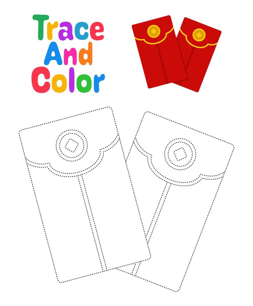 Red Envelope tracing worksheet for kids vector