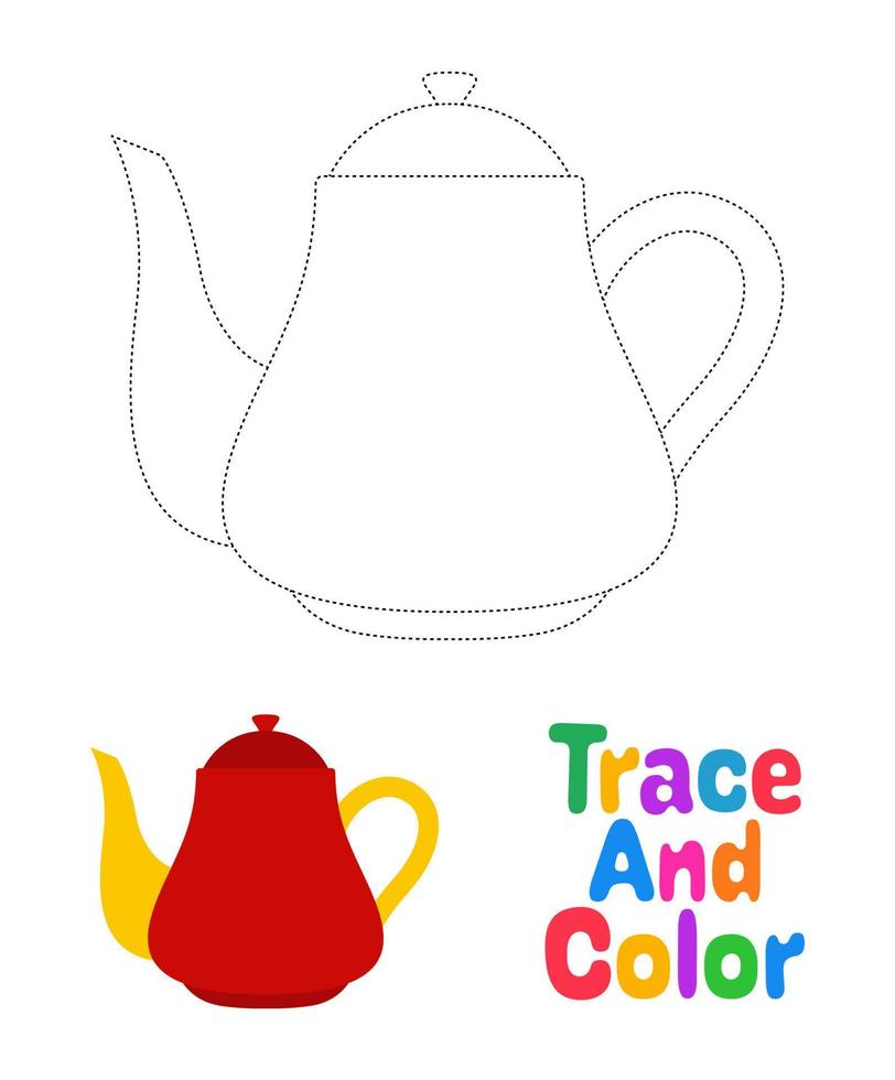 Teapot tracing worksheet for kids vector