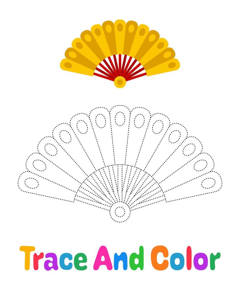 Folding Fan tracing worksheet for kids vector