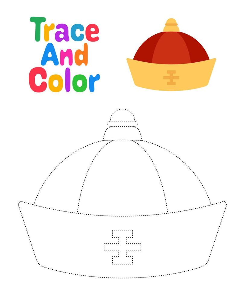 hoja de trabajo de rastreo de sombrero chino para niños vector