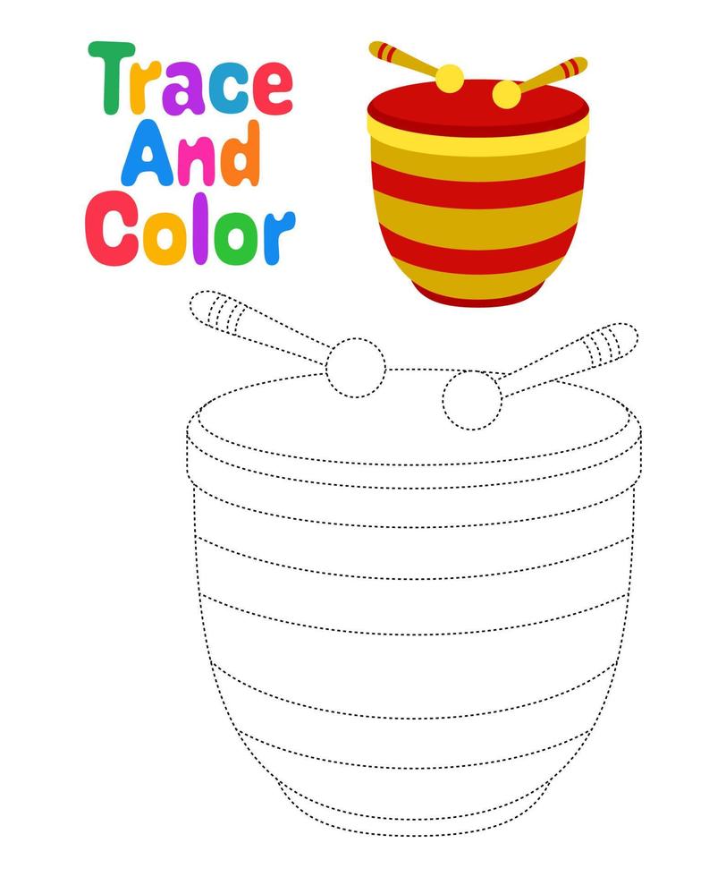 Drum tracing worksheet for kids vector