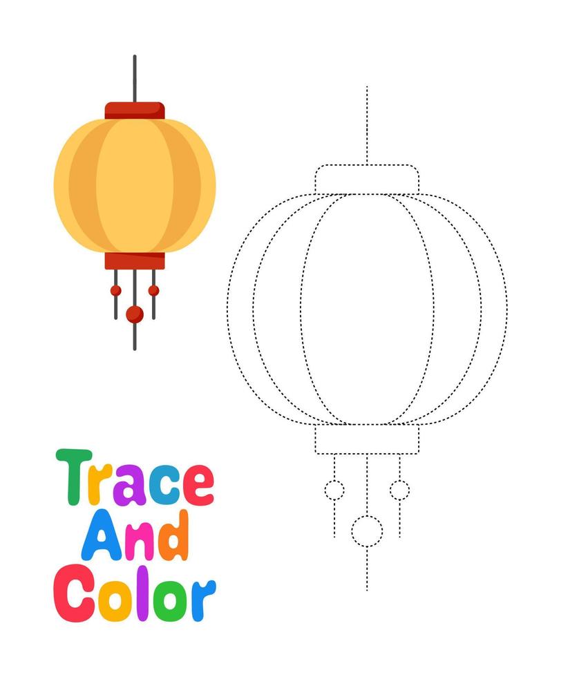 Chinese lantern tracing worksheet for kids vector