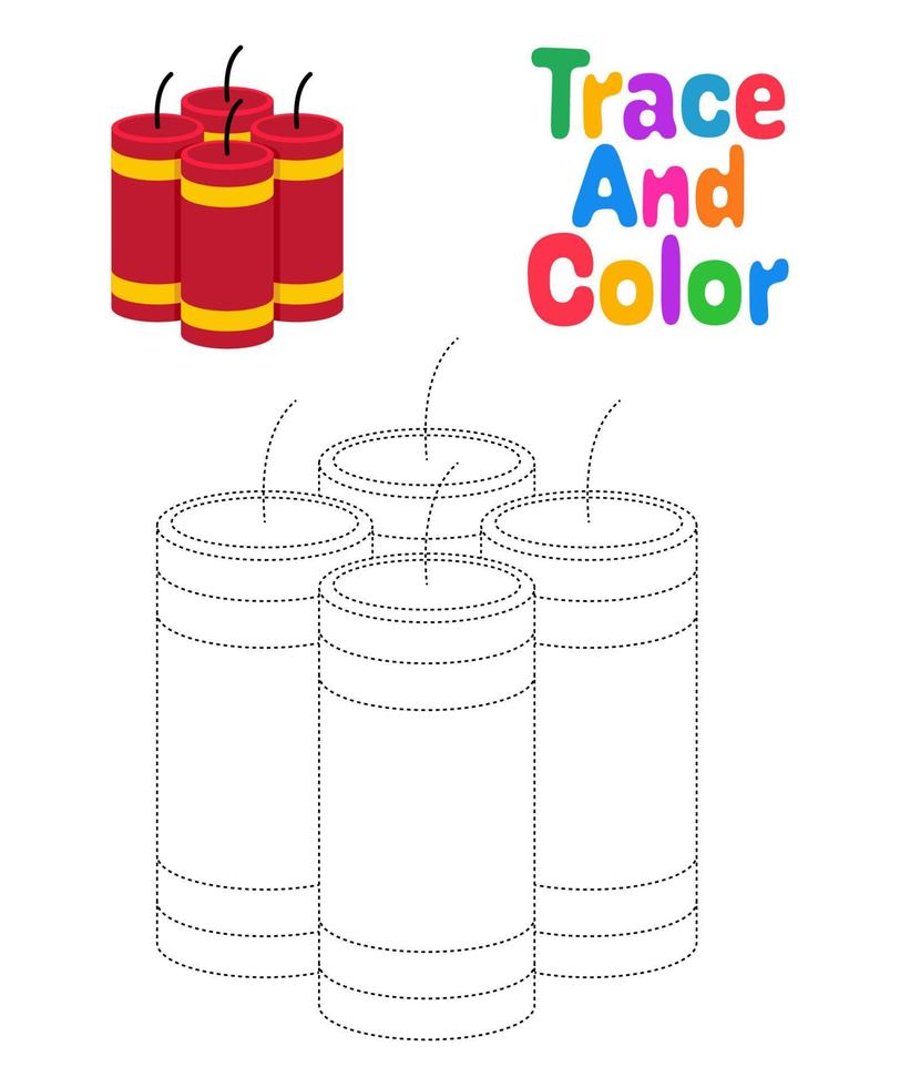 Firecracker tracing worksheet for kids vector